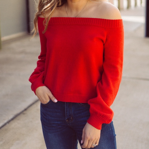 Wild Honey Sweaters - Wild Honey Red Off The Shoulder Sweater